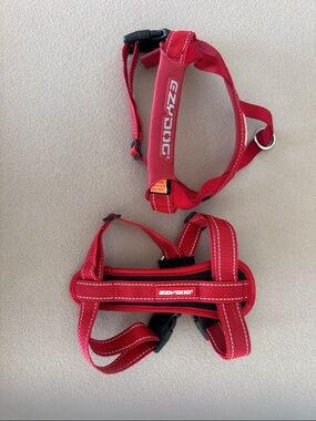 EzyDog Red Reflective Dog Harness Set Quick Fit and Chest Plate Medium